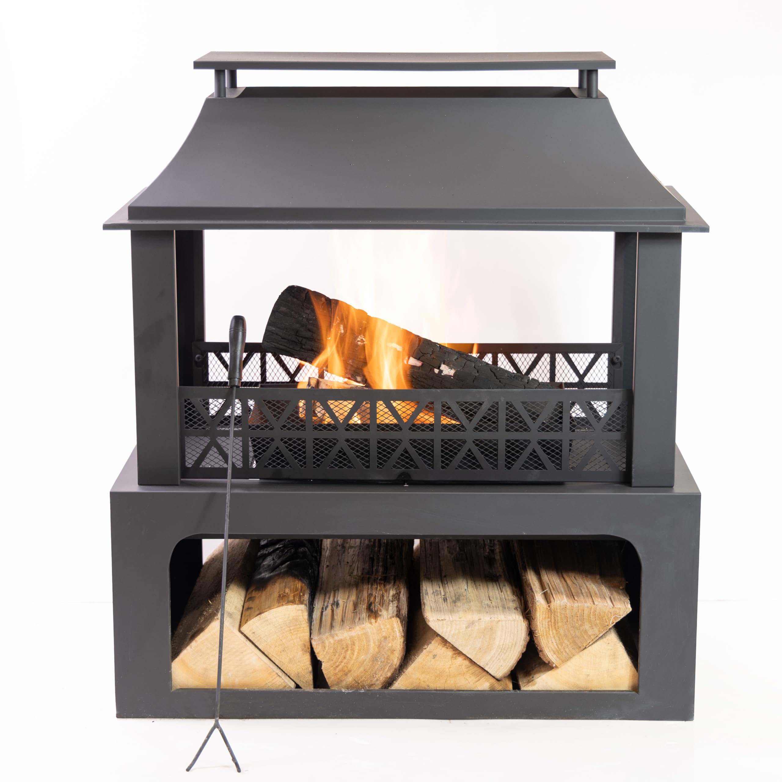 Outdoor Wood Burning Fireplace with Log Storage