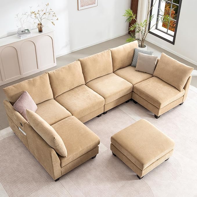 124" Modular U-Shaped Sectional Sofa with Storage Ottoman