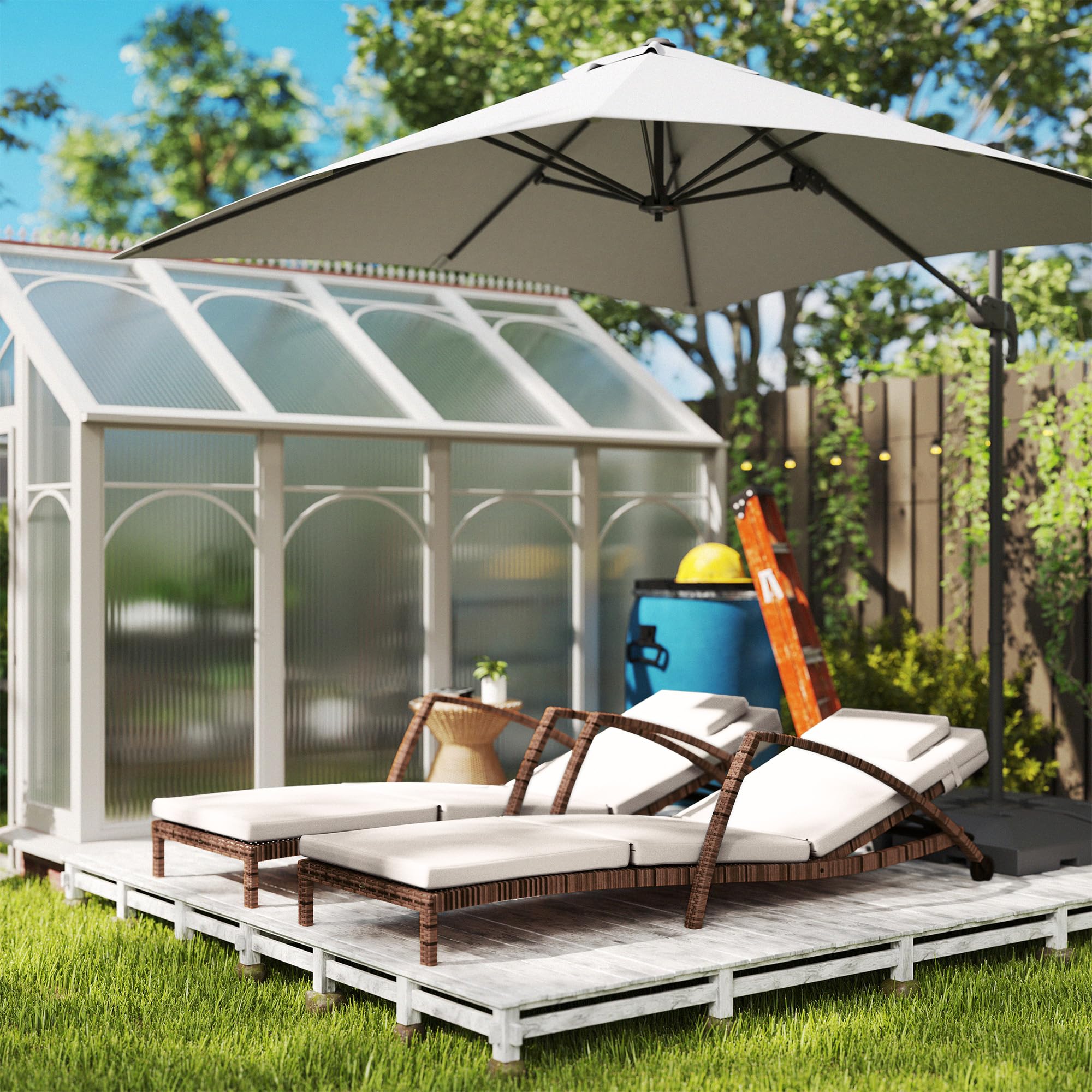 Wicker Chaise Lounge Chair Set of 2 - 5-Position Adjustable Reclining with Wheels