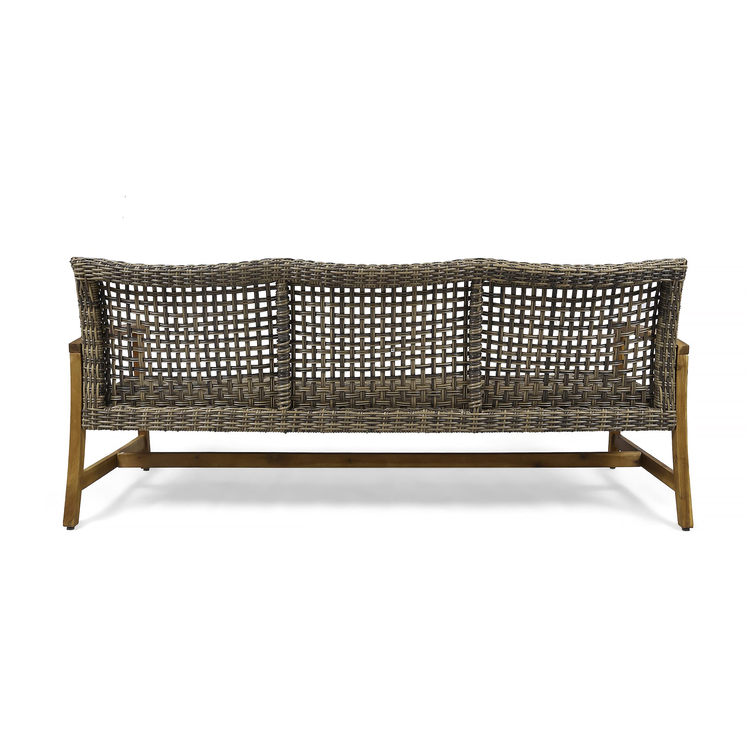Marcia Outdoor Wicker Sofa with Acacia Wood Frame