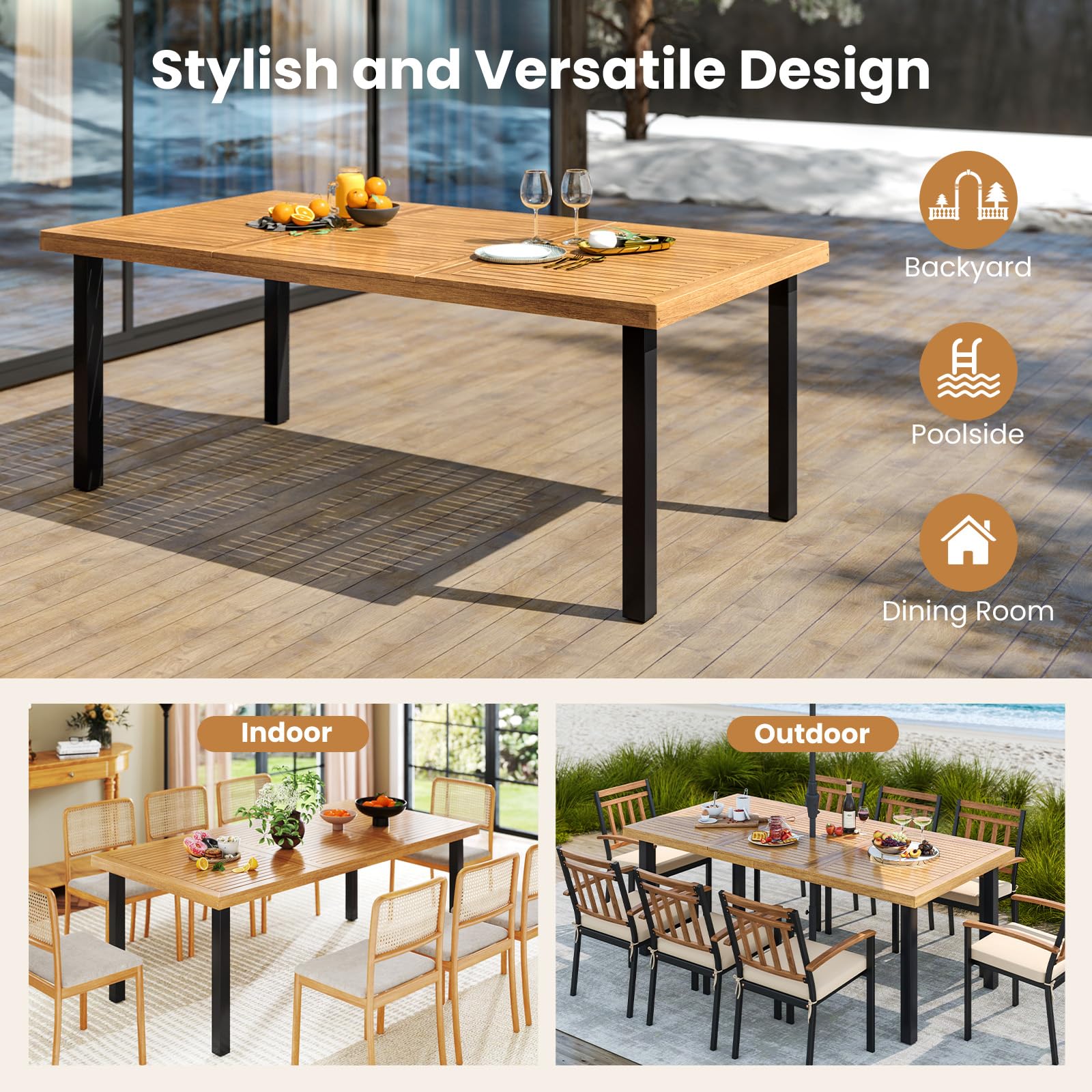 8-Person Acacia Wood Outdoor Dining Table