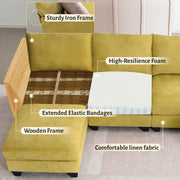 ZX Design 124" Modular Sectional Sofa, U-Shaped 8 Seater Sectional Sofa with Storage Ottoman & USB Ports, Large Cloud Couch Sectional Modern Linen L-Shaped Couch for Living Room(Yellow)