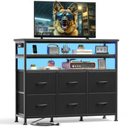 TV Stand with LED Lights and Charging Station
