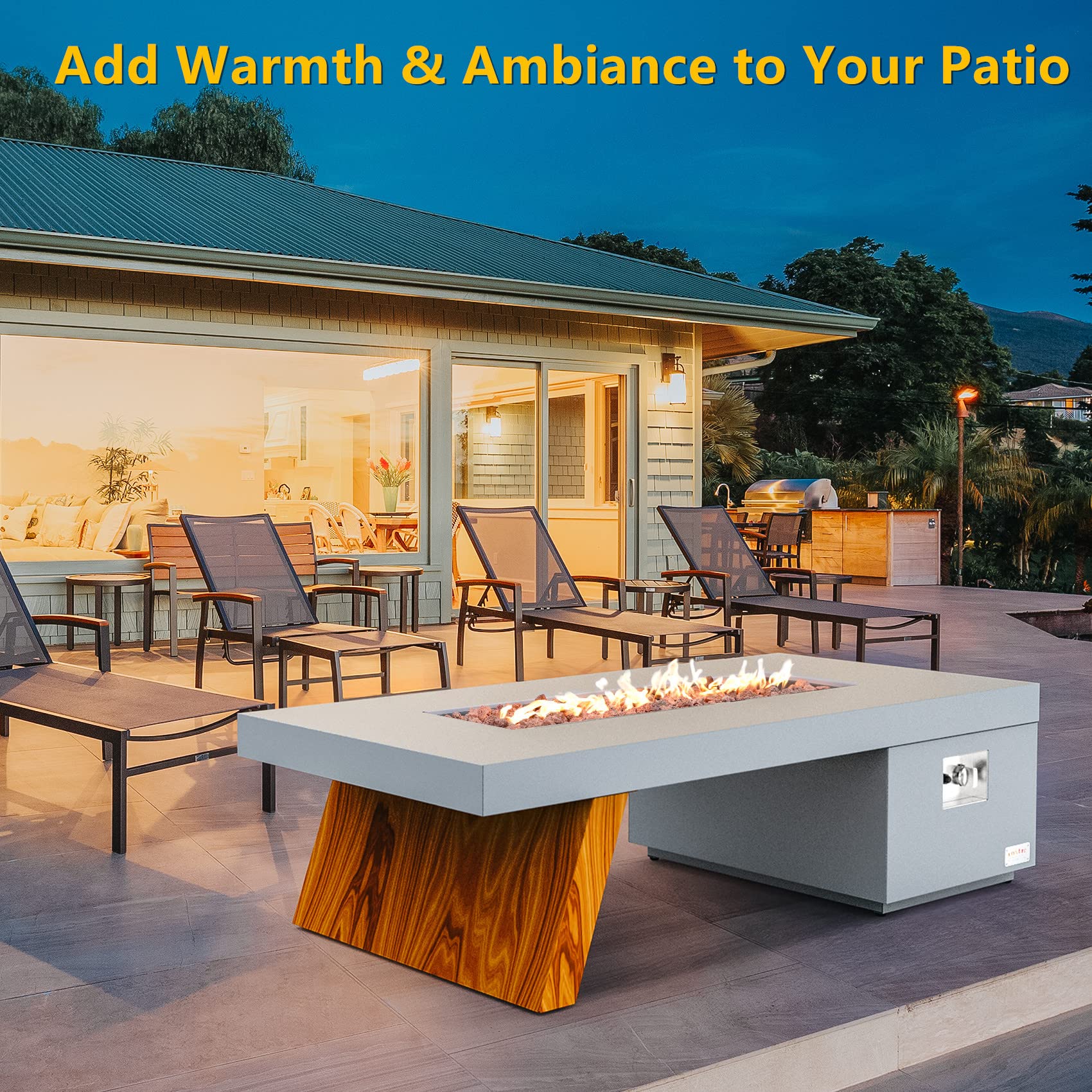 60" Propane Gas Fire Pit Table with Wooden-Visual Leg