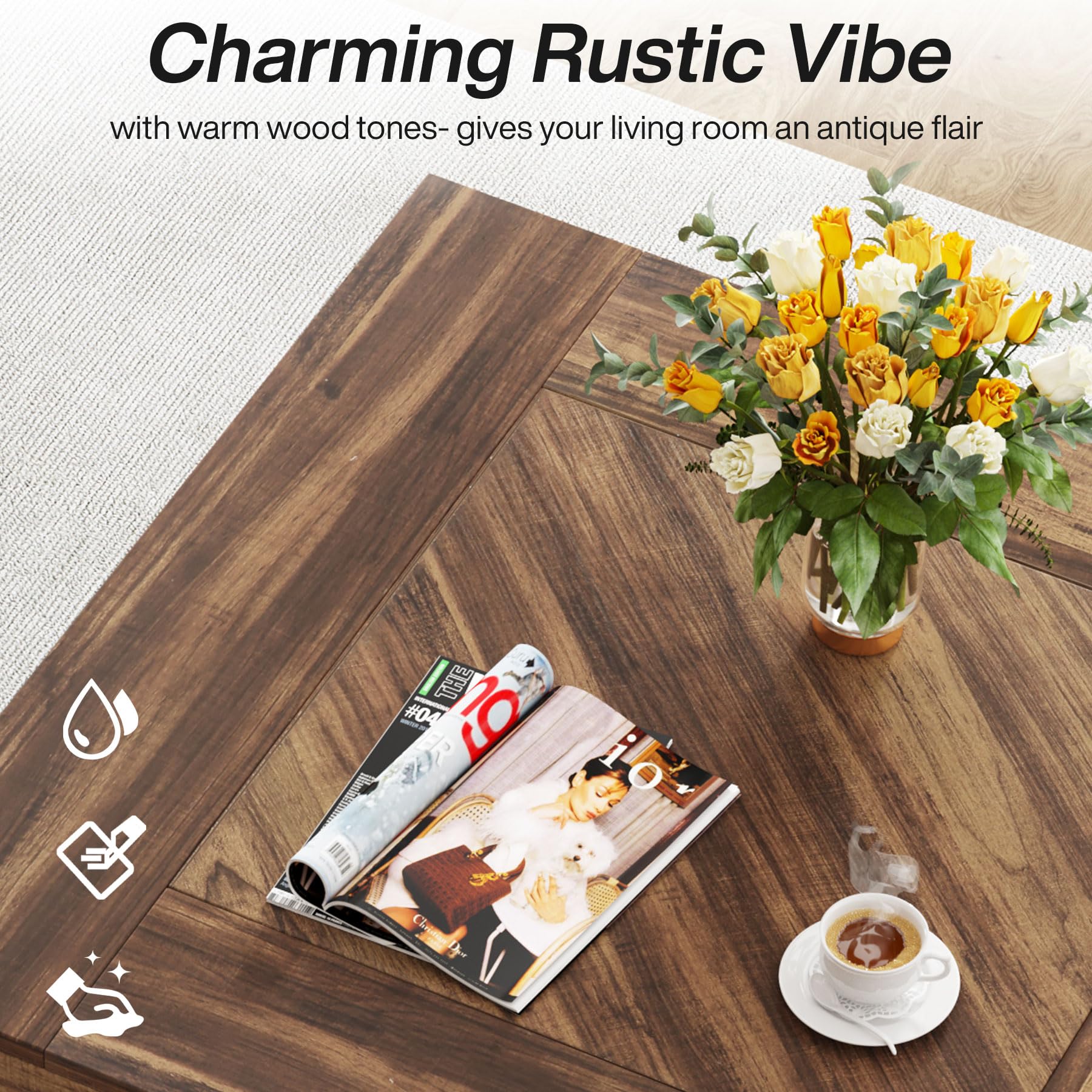 Square Coffee Table Wood Center Table 31.5 Inch Modern Cocktail Accent Table