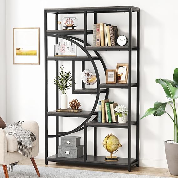Industrial 5 Tier Bookshelf with 9 Open Storage Shelves
