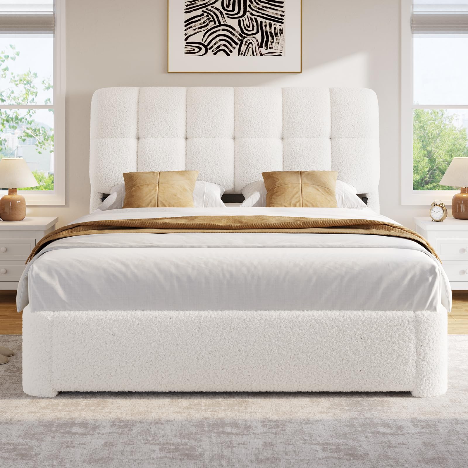 Queen Boucle Bed Frame with Headboard