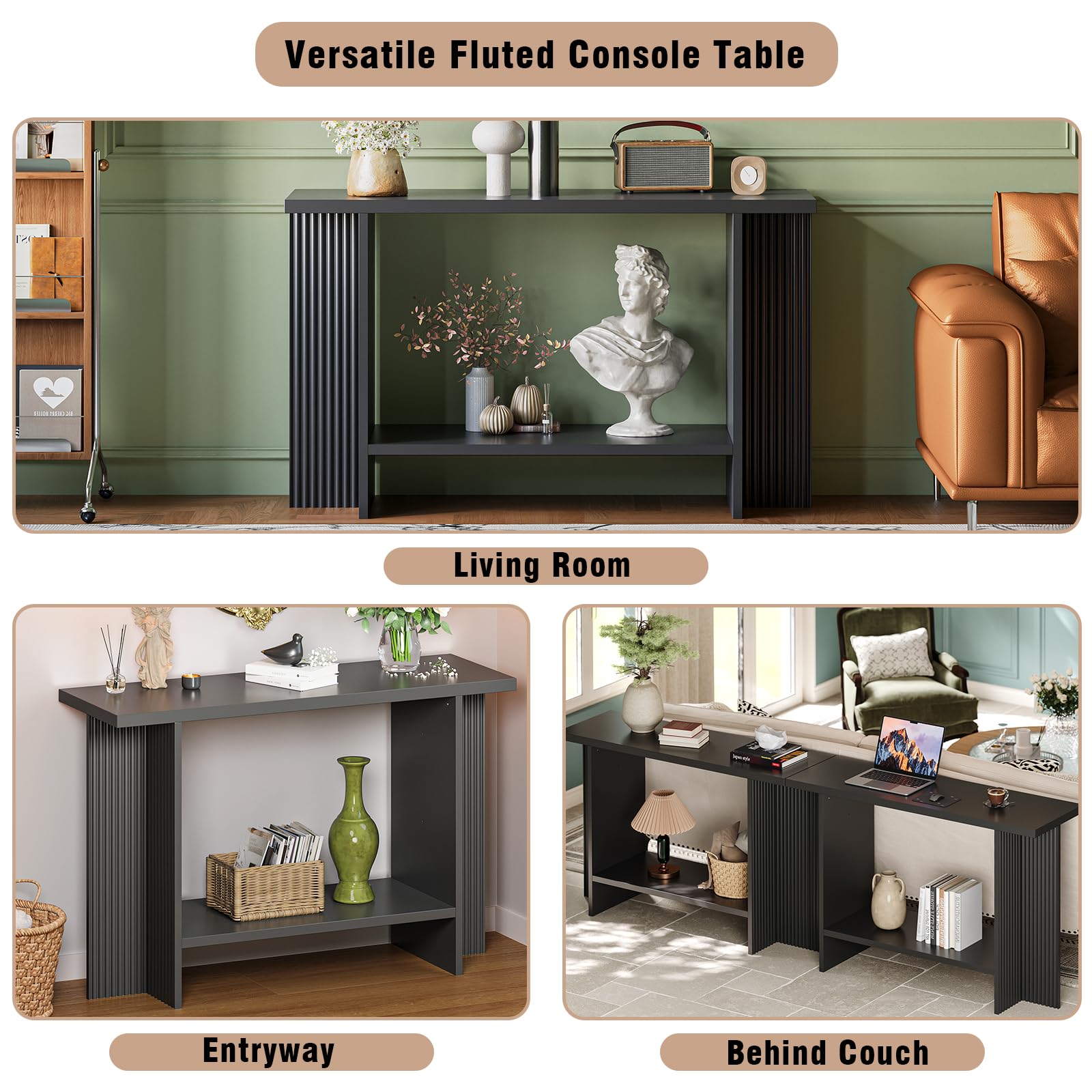 Fluted Console Table 2-Tier Storage Entryway Table