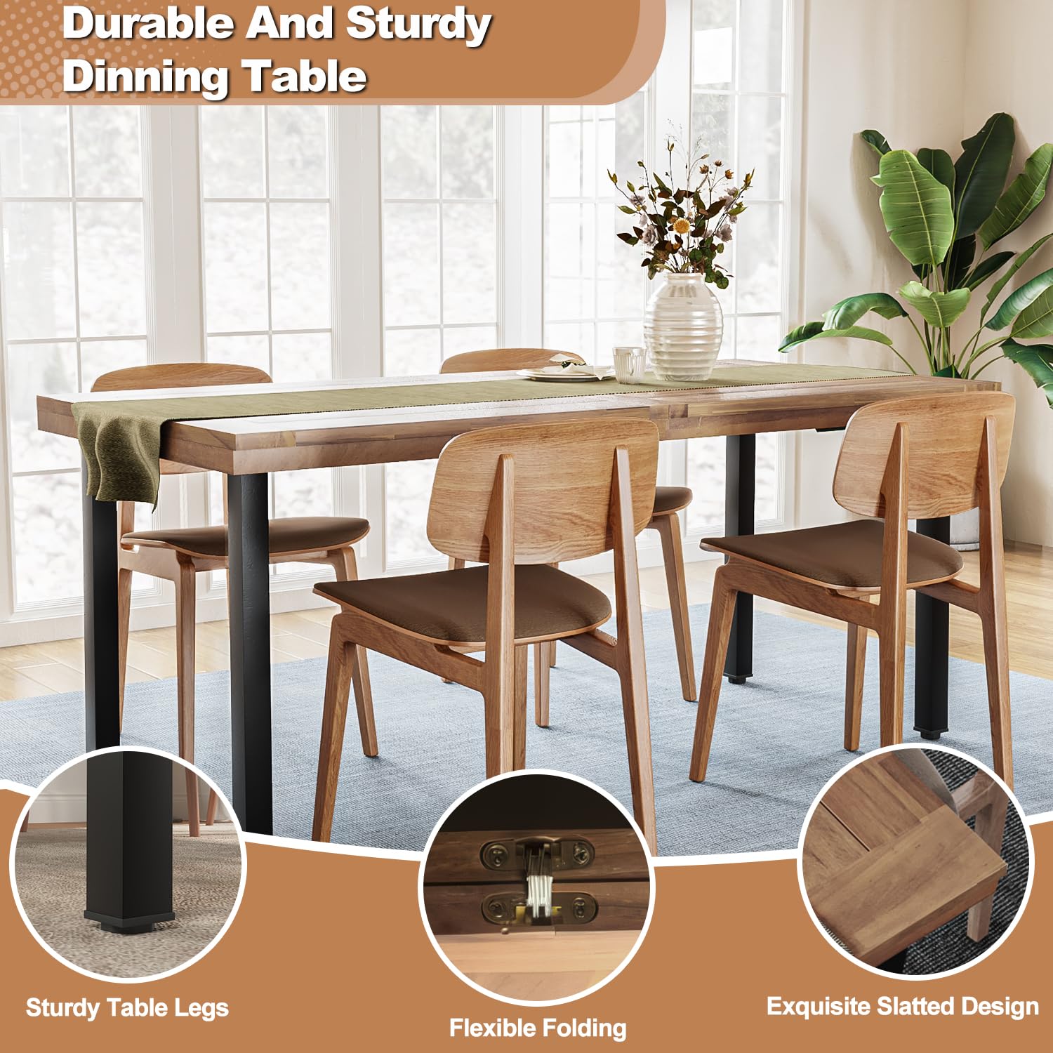 70" Acacia Wood Dining Table for 6-8 People