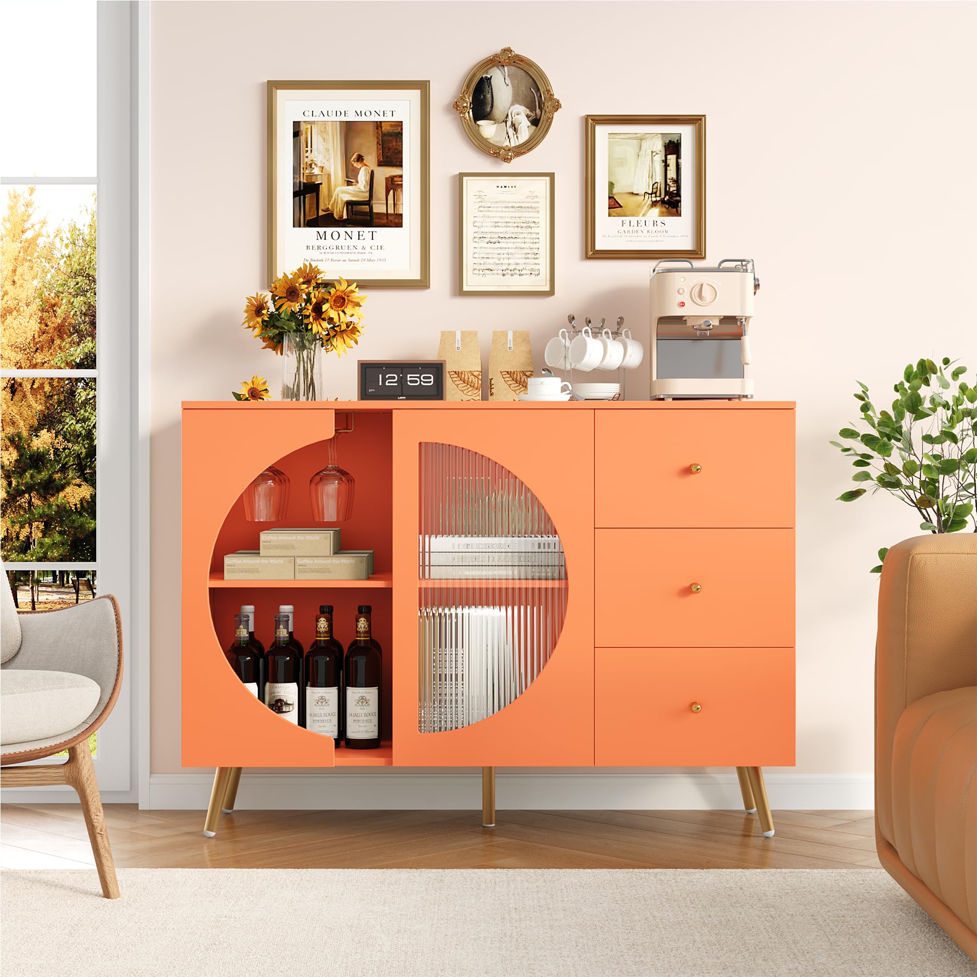 Coffee Bar Cabinet with Glass Door