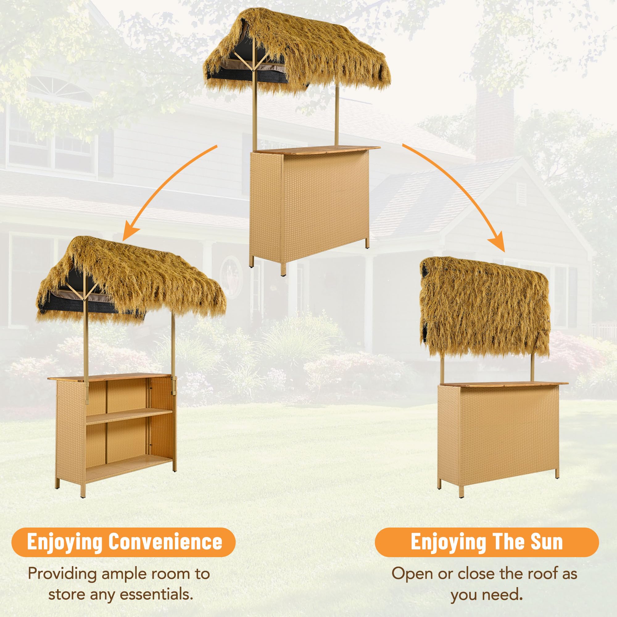 Hawaiian Style Outdoor Bar Set with 2 Stools