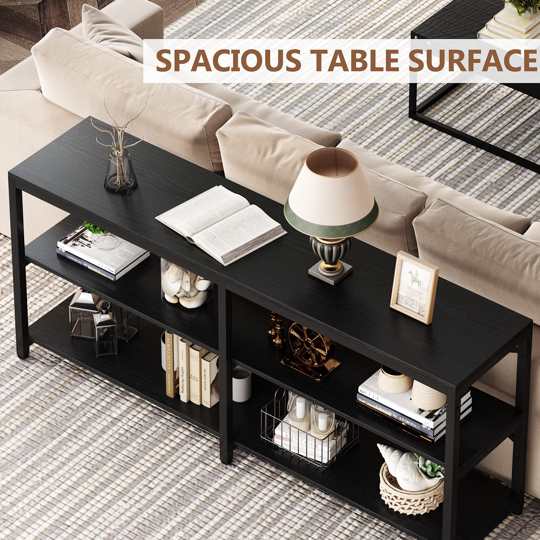 Extra Long Console Table with Storage Shelves