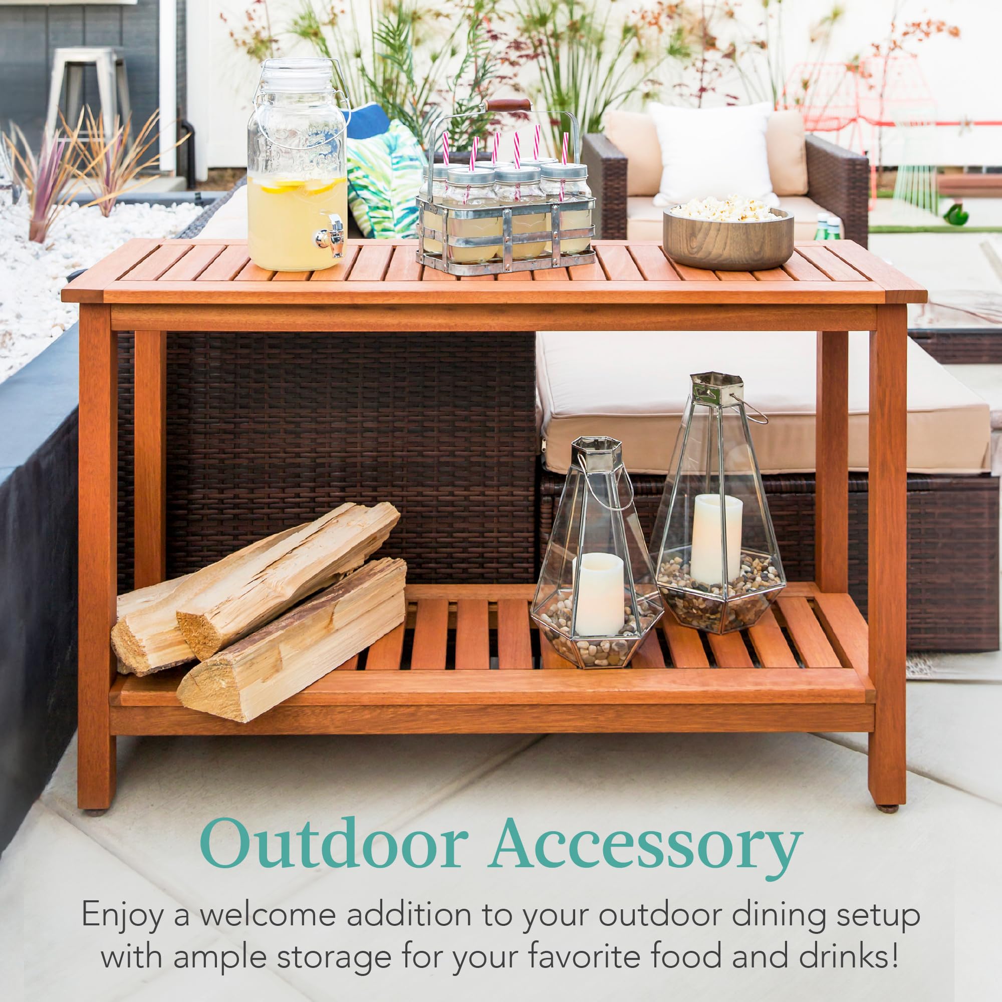 48in Eucalyptus Console Table Indoor Outdoor Storage