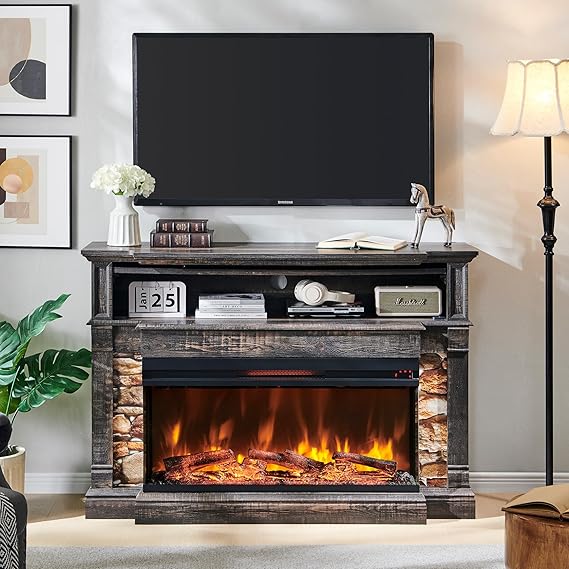 52" Electric Fireplace TV Stand with 36" 3-Side Glass Insert