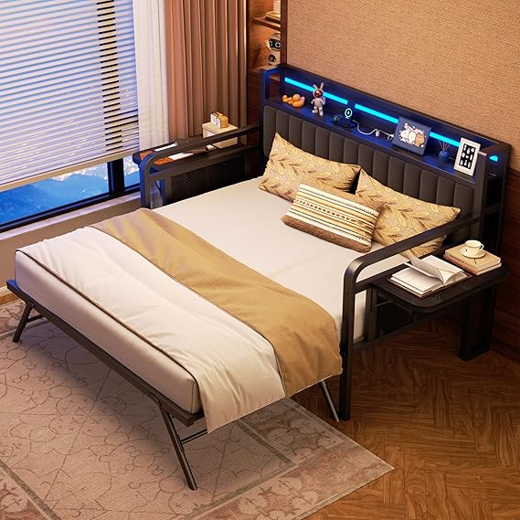 Twin Daybed with Pop-Up Trundle and LED Lights