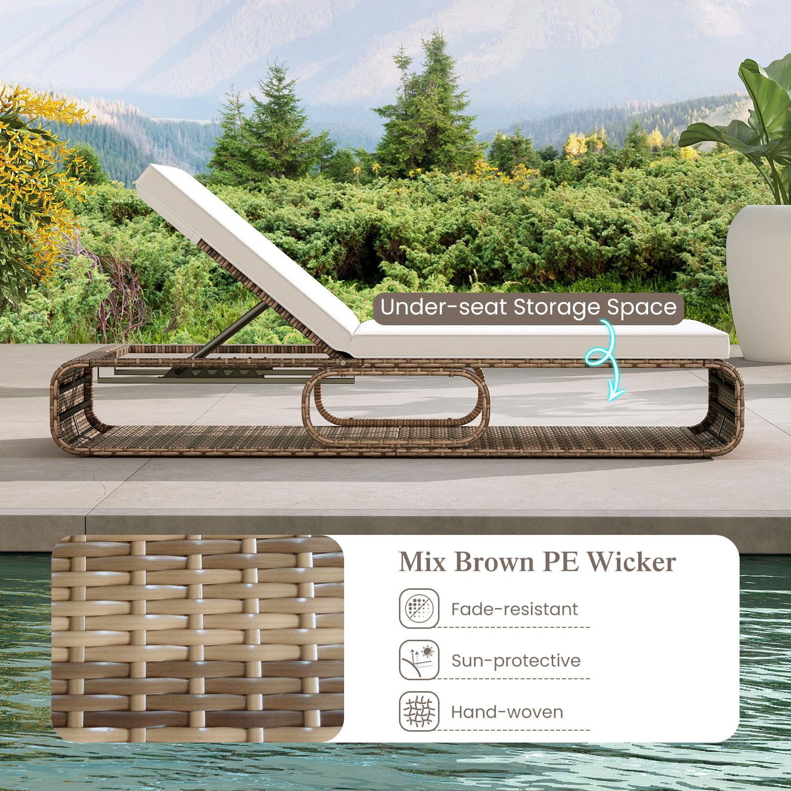 7-Position Outdoor Chaise Lounge Chair with Adjustable Backrest
