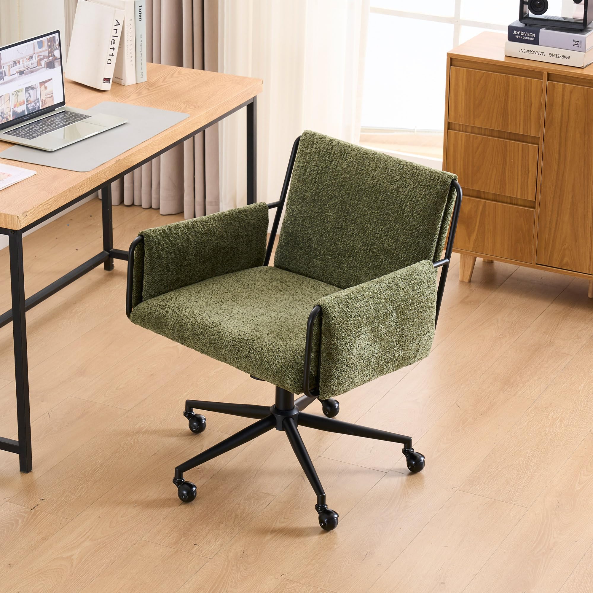 Modern Office Chair Green Boucle Fabric Adjustable Height
