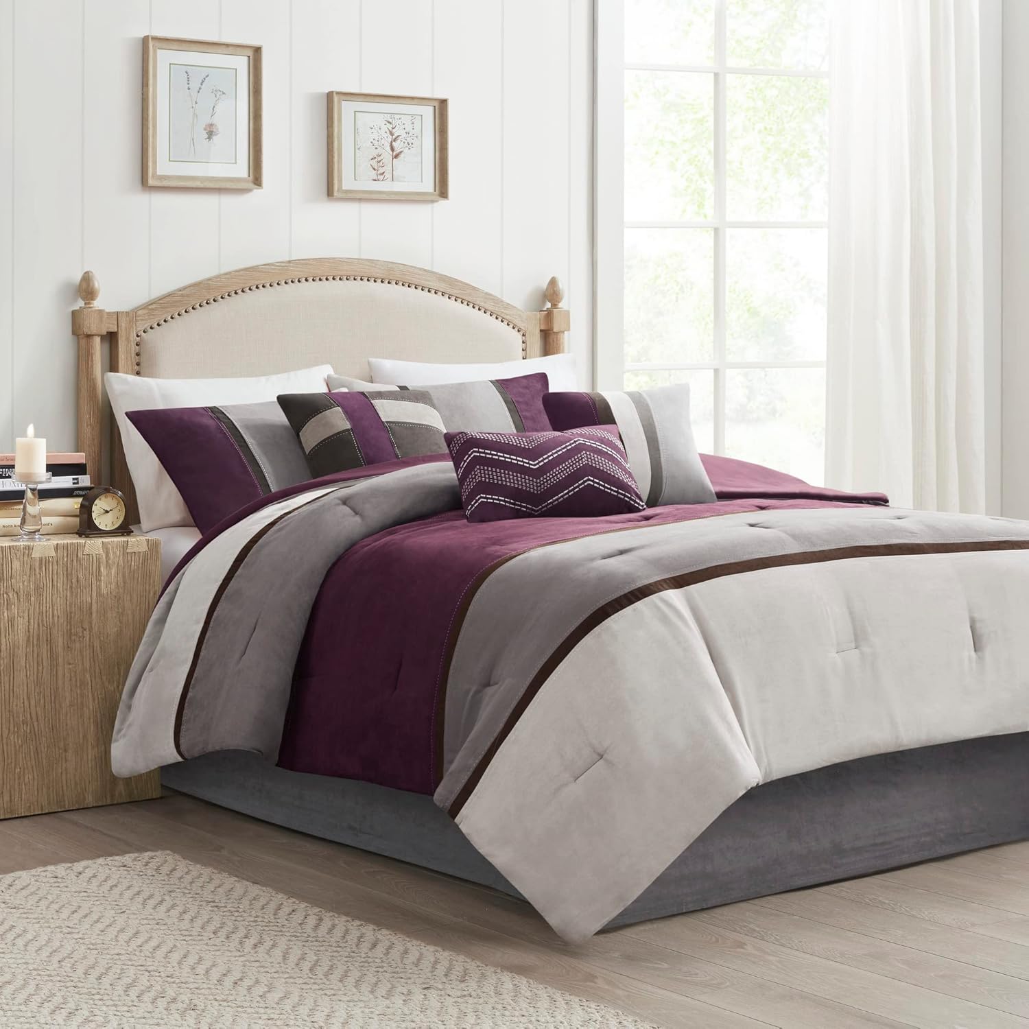 King Micro-Suede Comforter Set - Blue 7 Piece