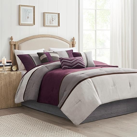 King Comforter Set 7-Piece Faux Suede