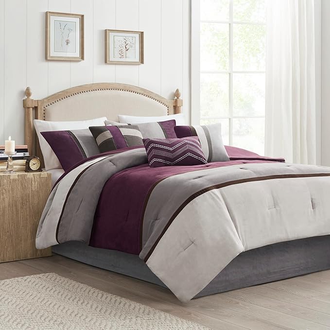 King Micro-Suede Comforter Set - Blue 7 Piece