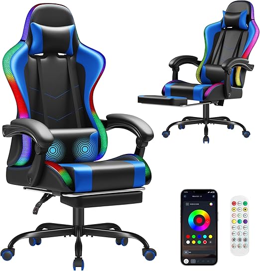 Ergonomic Gaming Chair with Footrest and Massage Lumbar Support