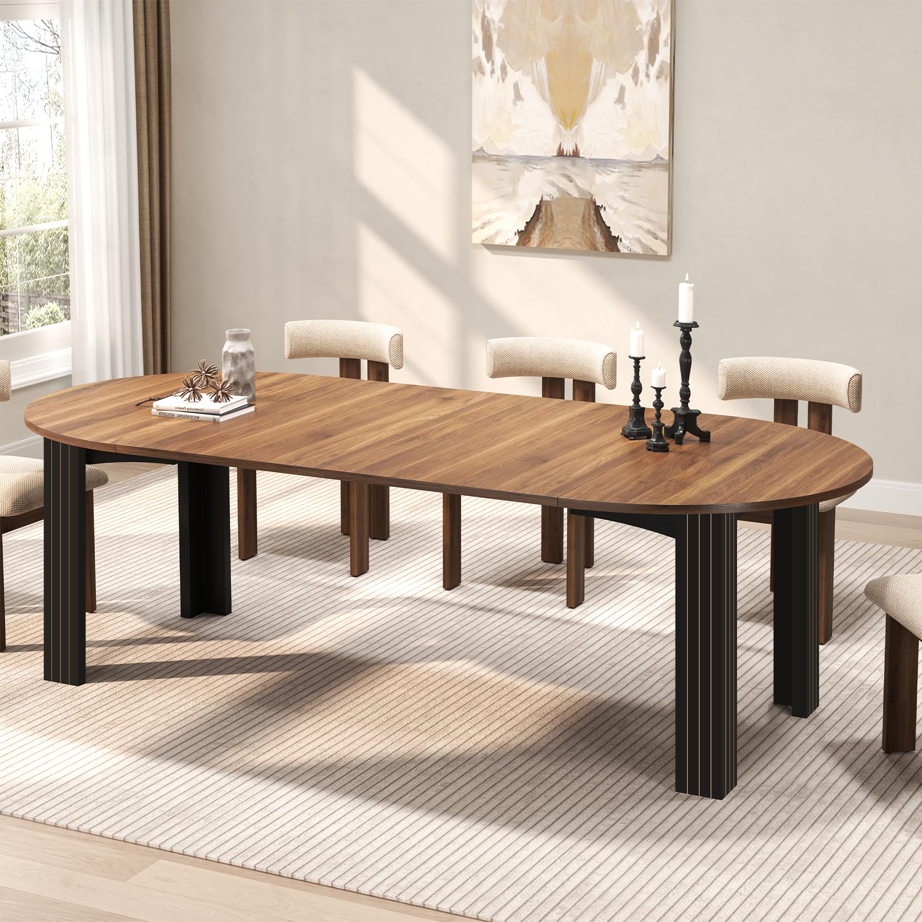 Extendable Oval Dining Table for 4-8 People