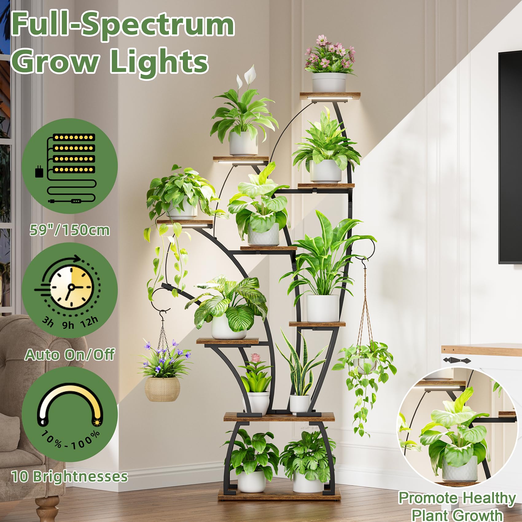 65" 8-Tier Plant Stand with Grow Lights