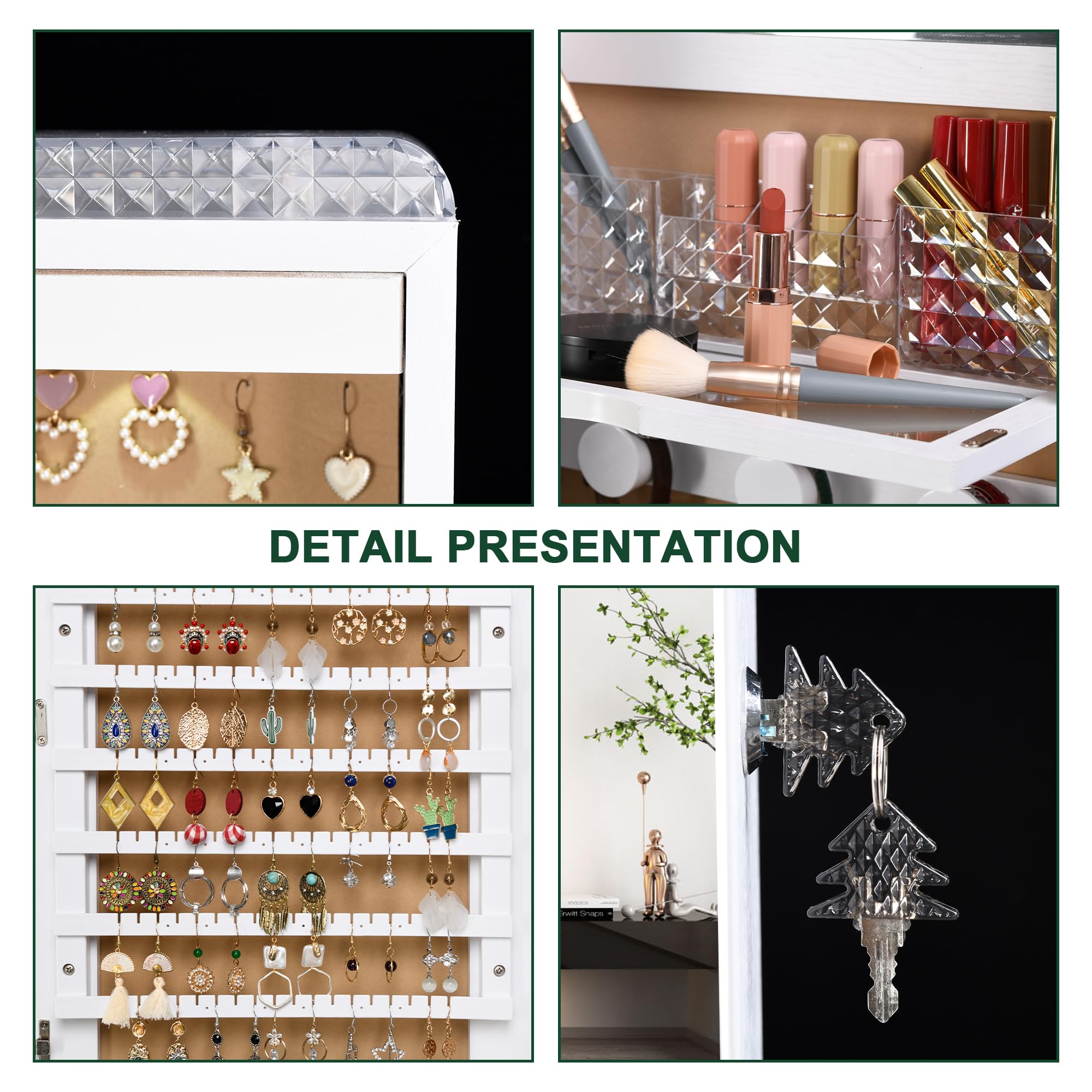 47.2" LED Wall Mounted Jewelry Cabinet with Full Length Mirror