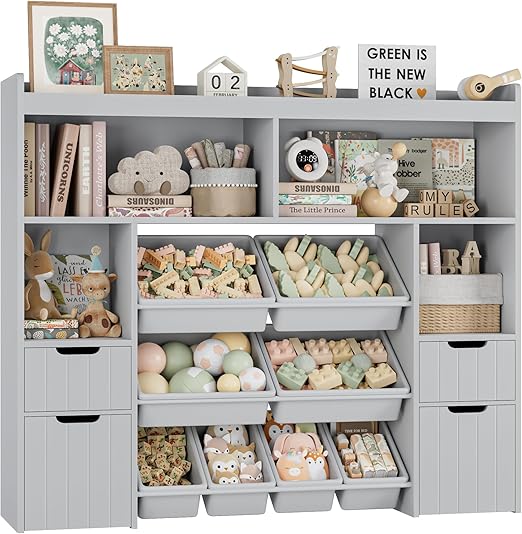 55" Toy Storage Organizer with Drawers and Removable Bins