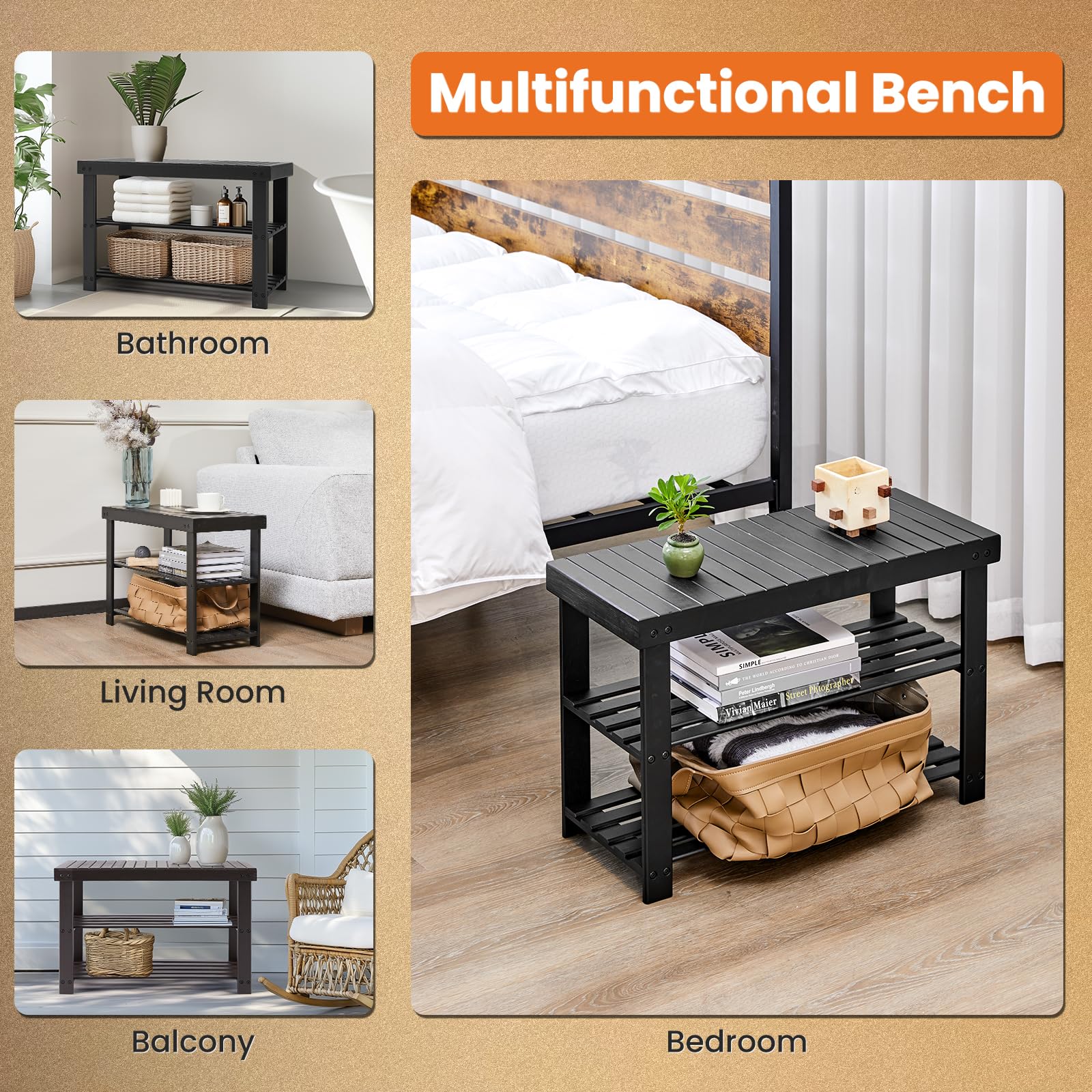 3-Tier Bamboo Shoe Rack Bench