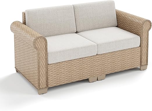 6 Piece Outdoor Rattan Wicker Sectional Conversation Set with Coffee Table