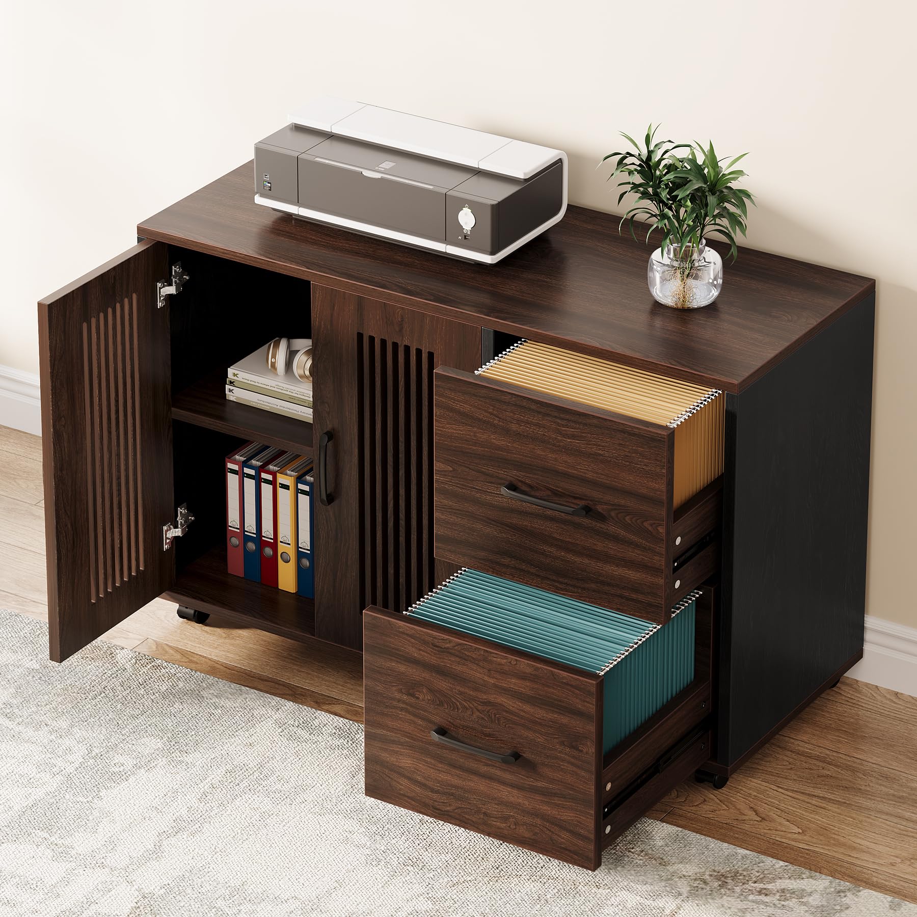 63-Inch L-Shaped Executive Desk with Mobile File Cabinet