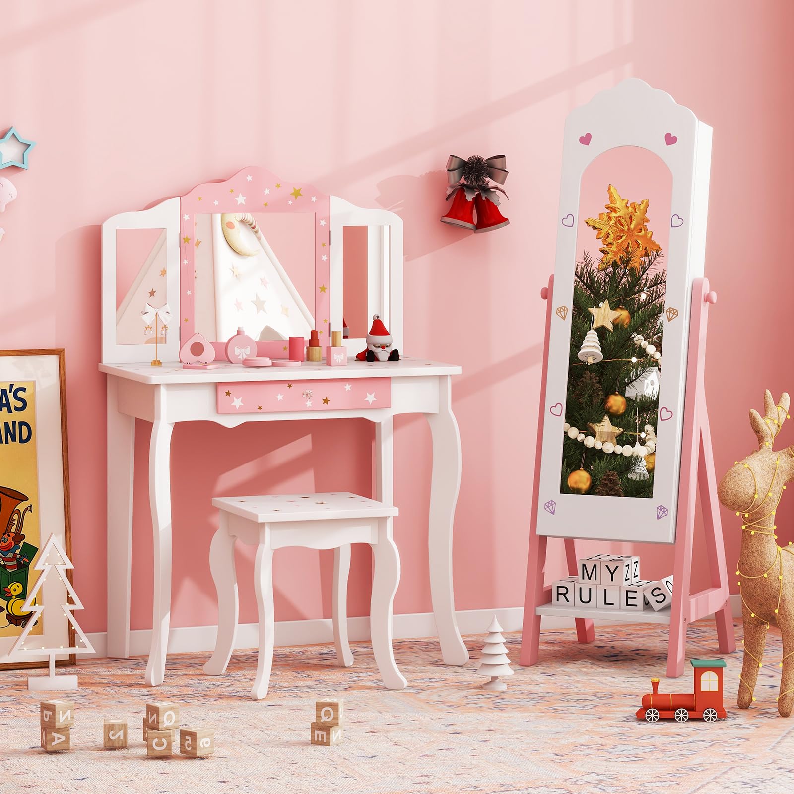 Kids Jewelry Armoire Cabinet with Full-Length Mirror