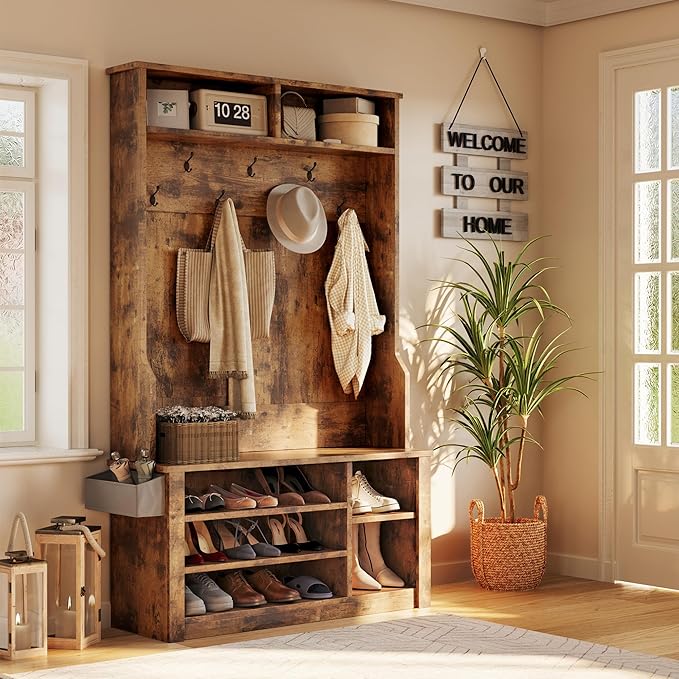5-in-1 Hall Tree with Bench and LED Lighting