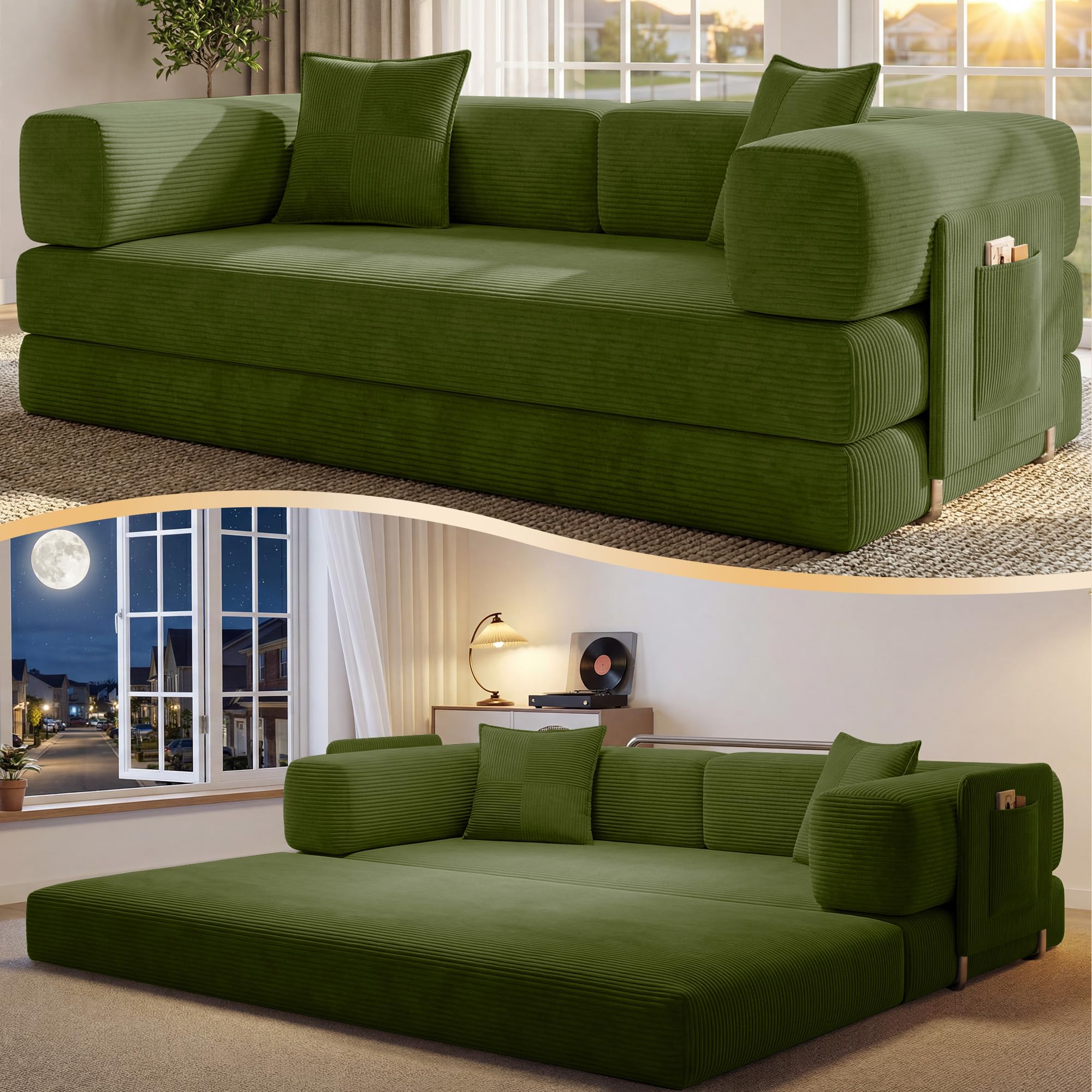78.8" Convertible Sofa Bed with Storage Pocket