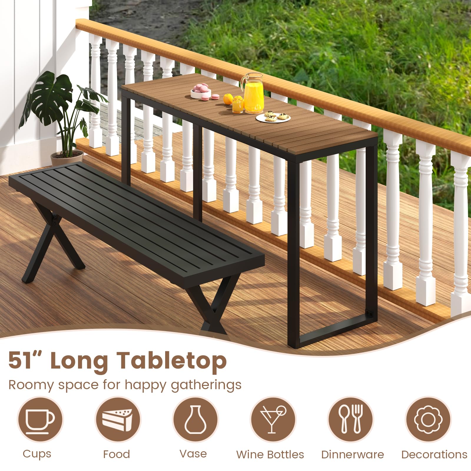 Outdoor Rectangle Console Table with Metal Frame