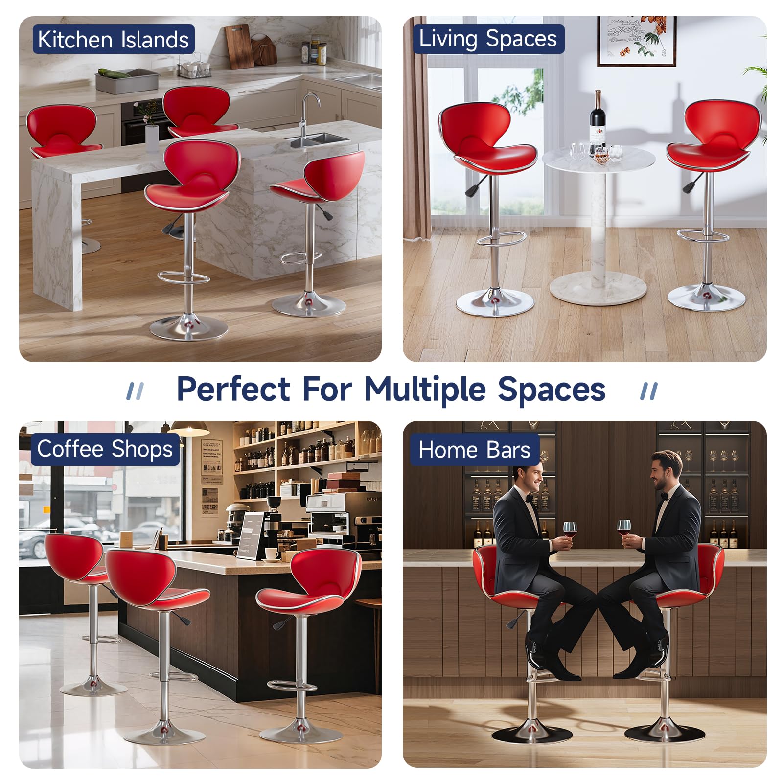 Adjustable Swivel Bar Stools Set of 2 - Red