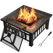 32 Inch Square Outdoor Fire Pit with Waterproof Cover