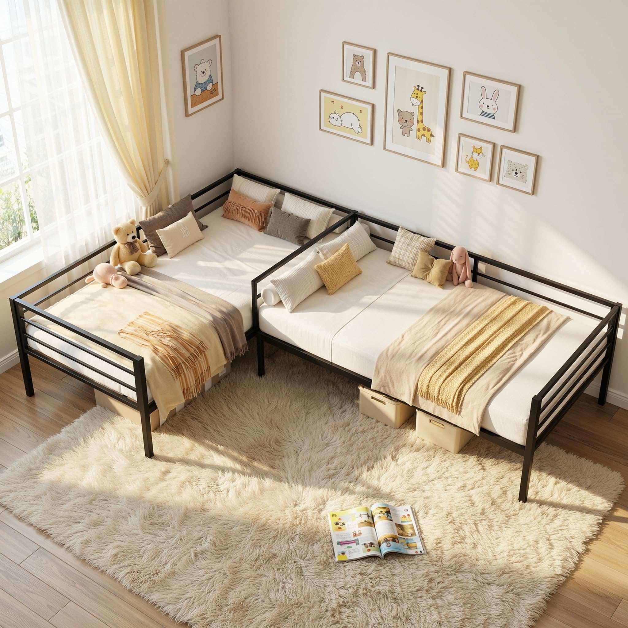 L-Shaped Twin Corner Bed Frame with Storage