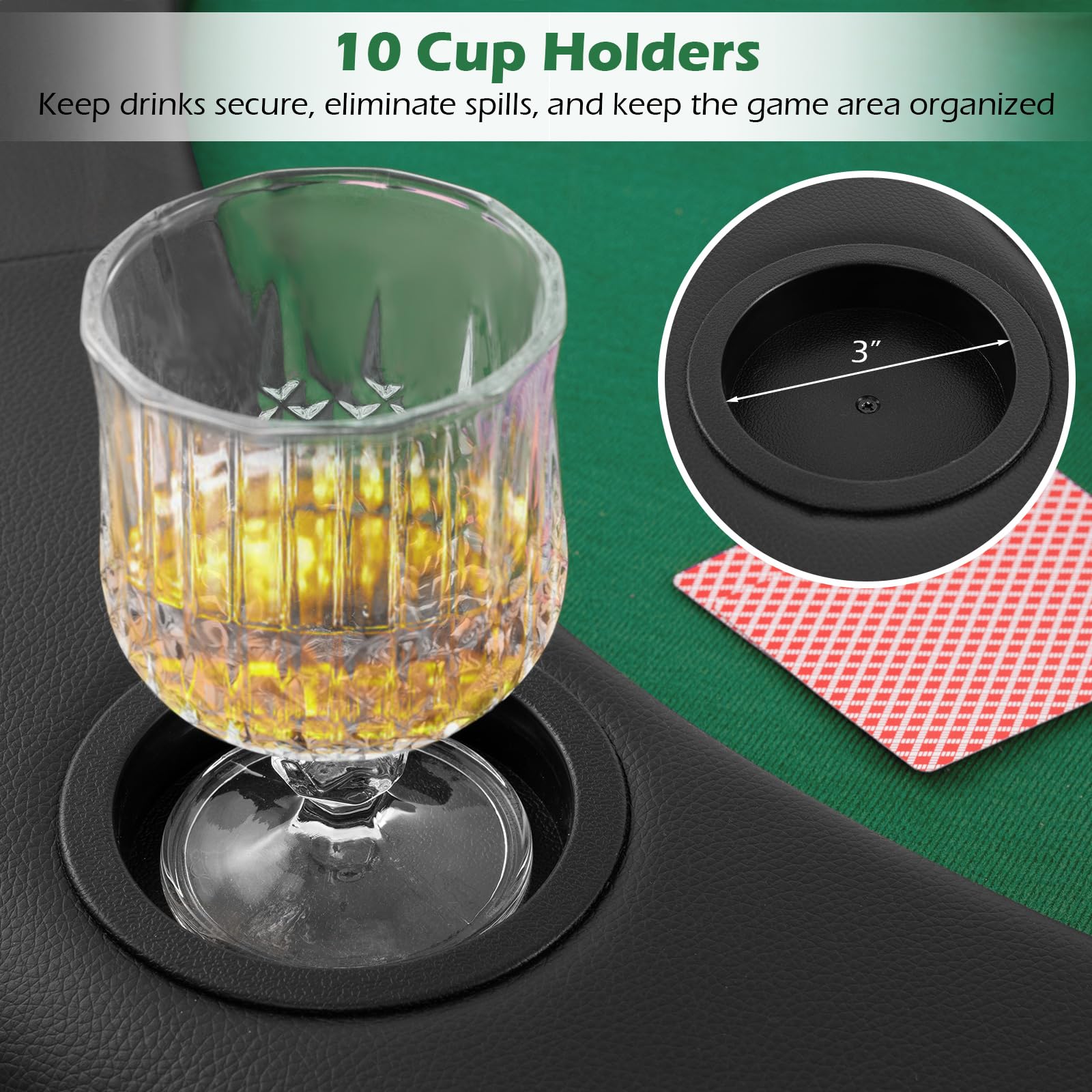 10-Player Oval Poker Table Top with Cup Holders