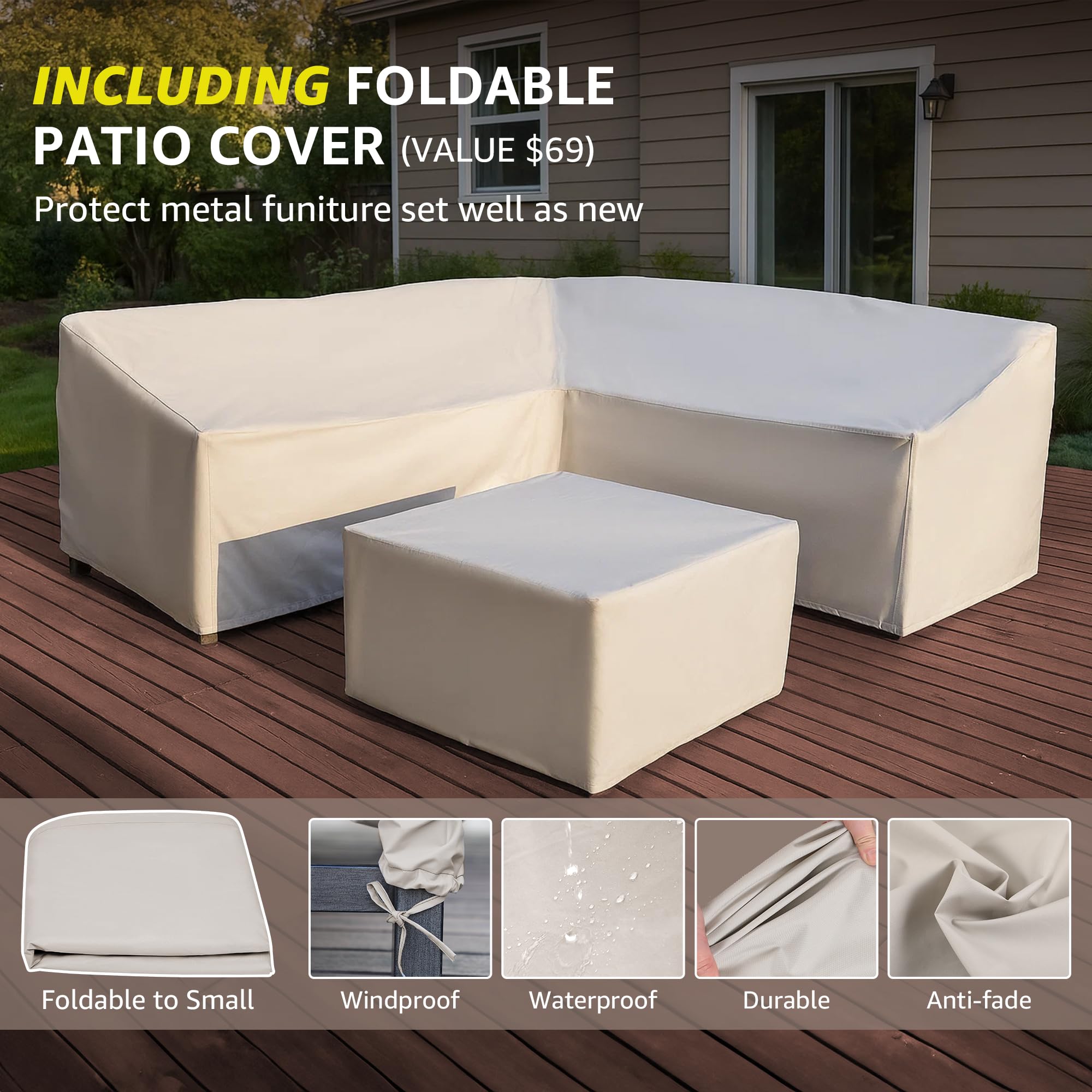 6-Piece Outdoor Patio Sectional Sofa Set with Cushions
