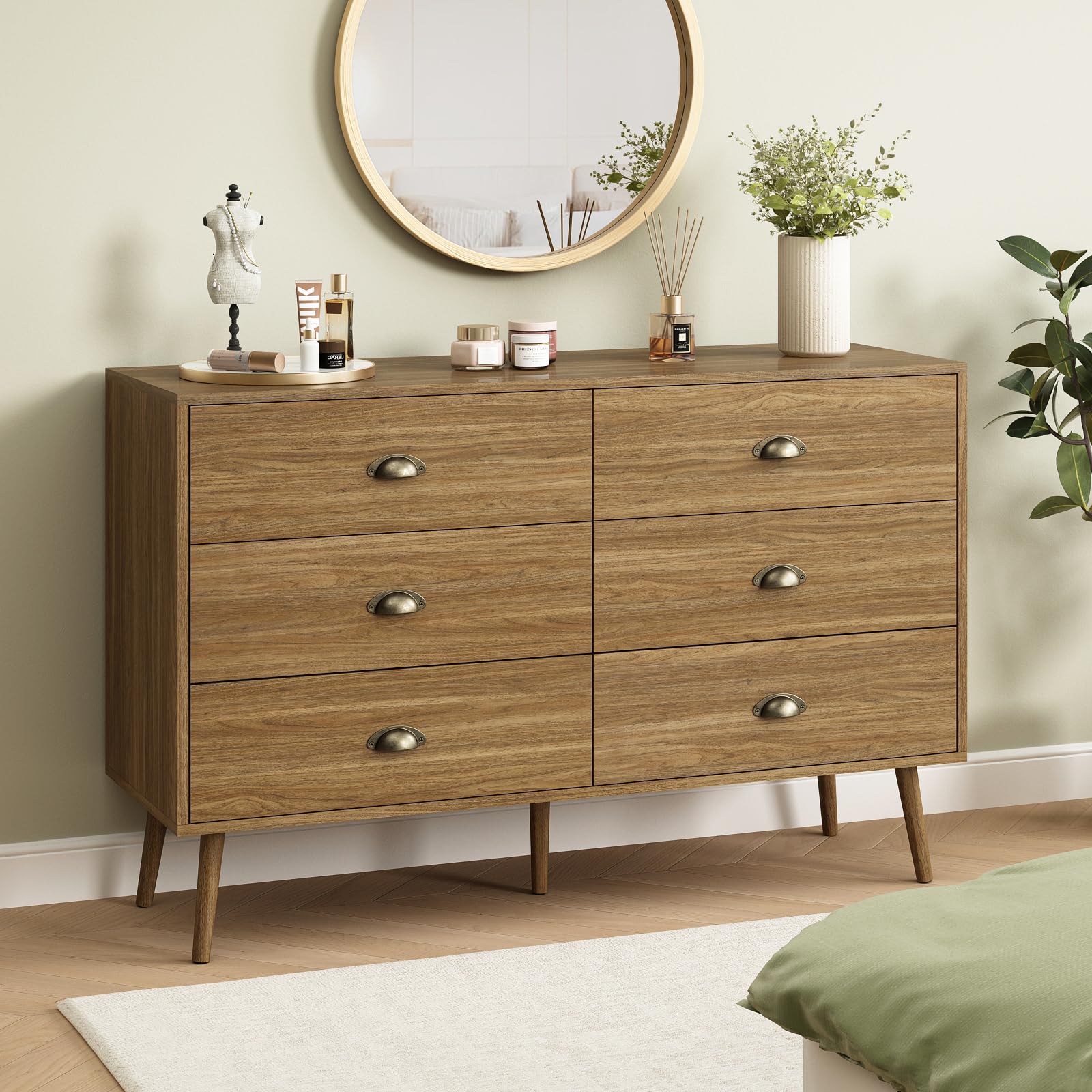 6-Drawer Mid Century Modern Dresser Oak