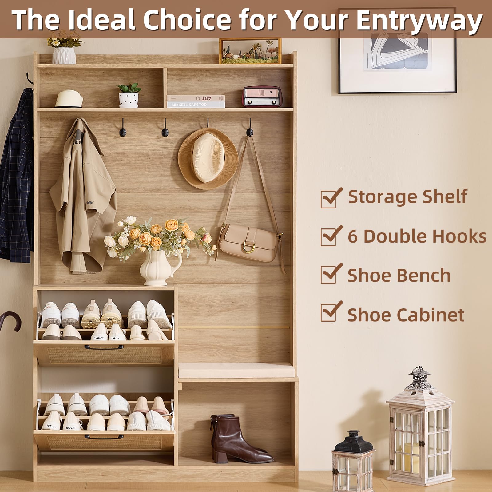 4-in-1 Hall Tree with Bench and Shoe Storage