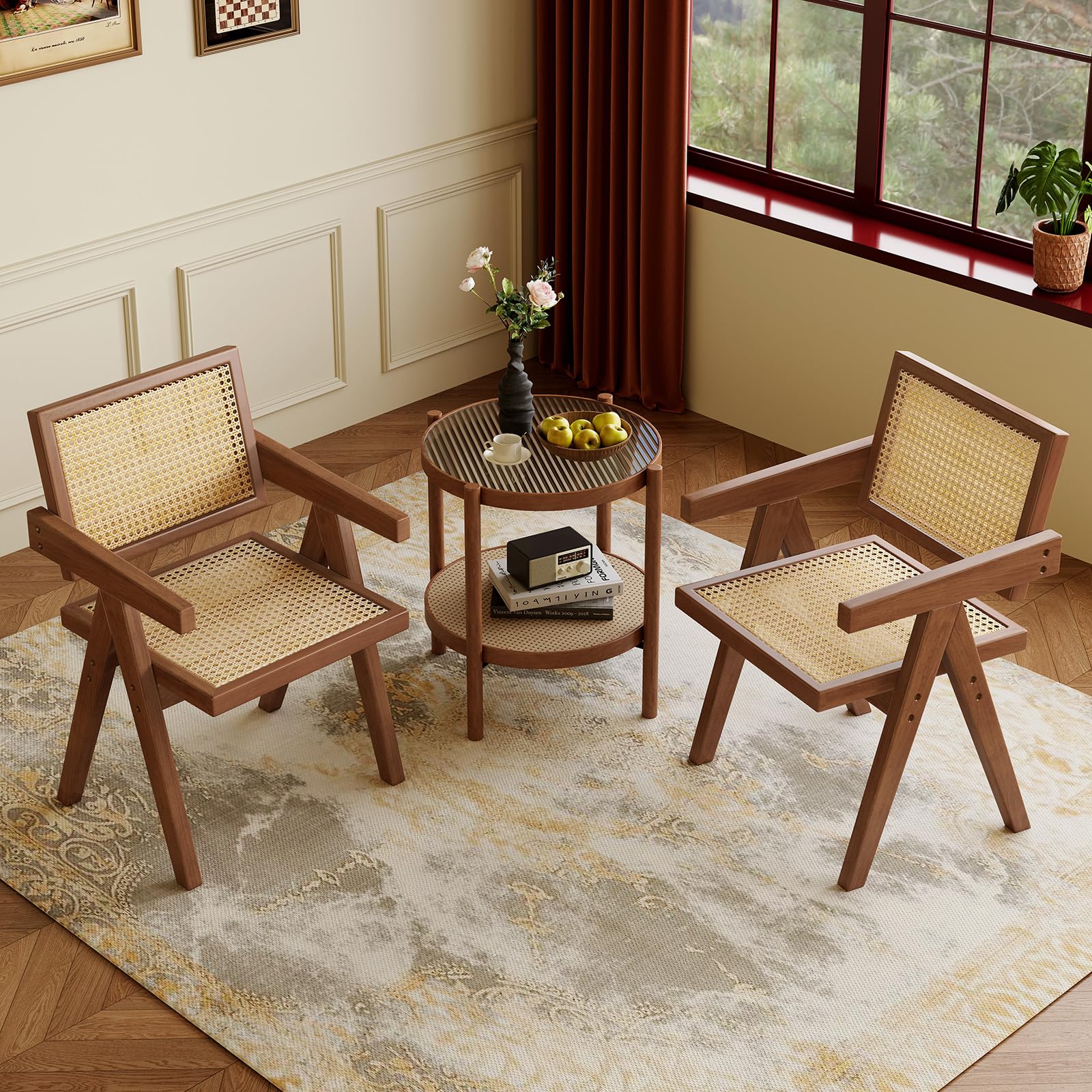 Mid Century Modern Rattan Dining Chairs Set of 2