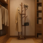 Rotating Solid Wood Coat Rack with Shelves