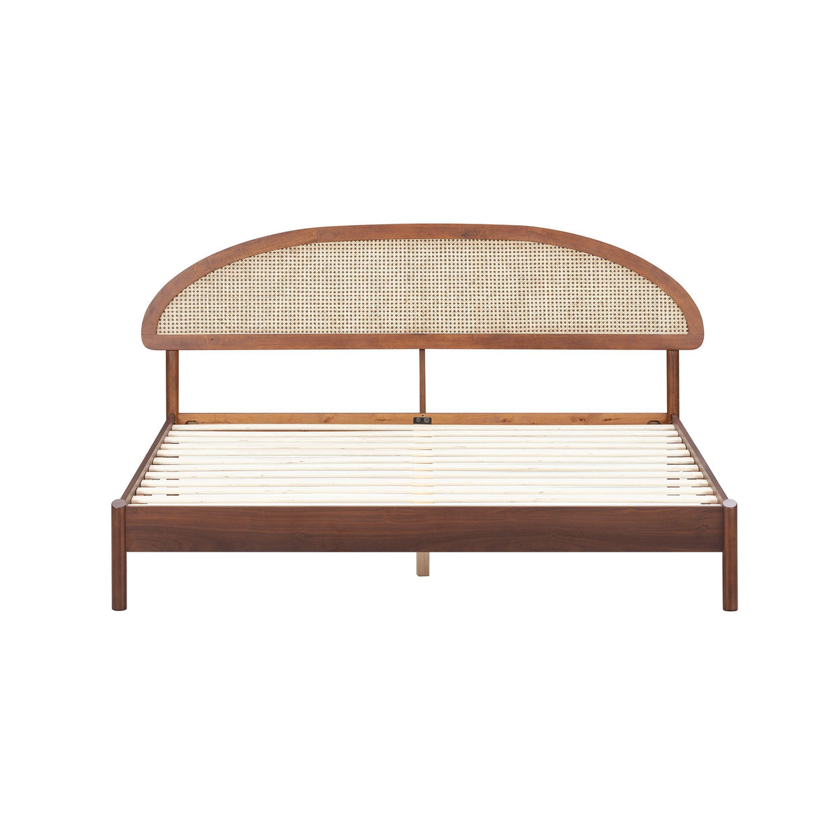Wooden Bed Frame with Headboard and Natural Rattan King