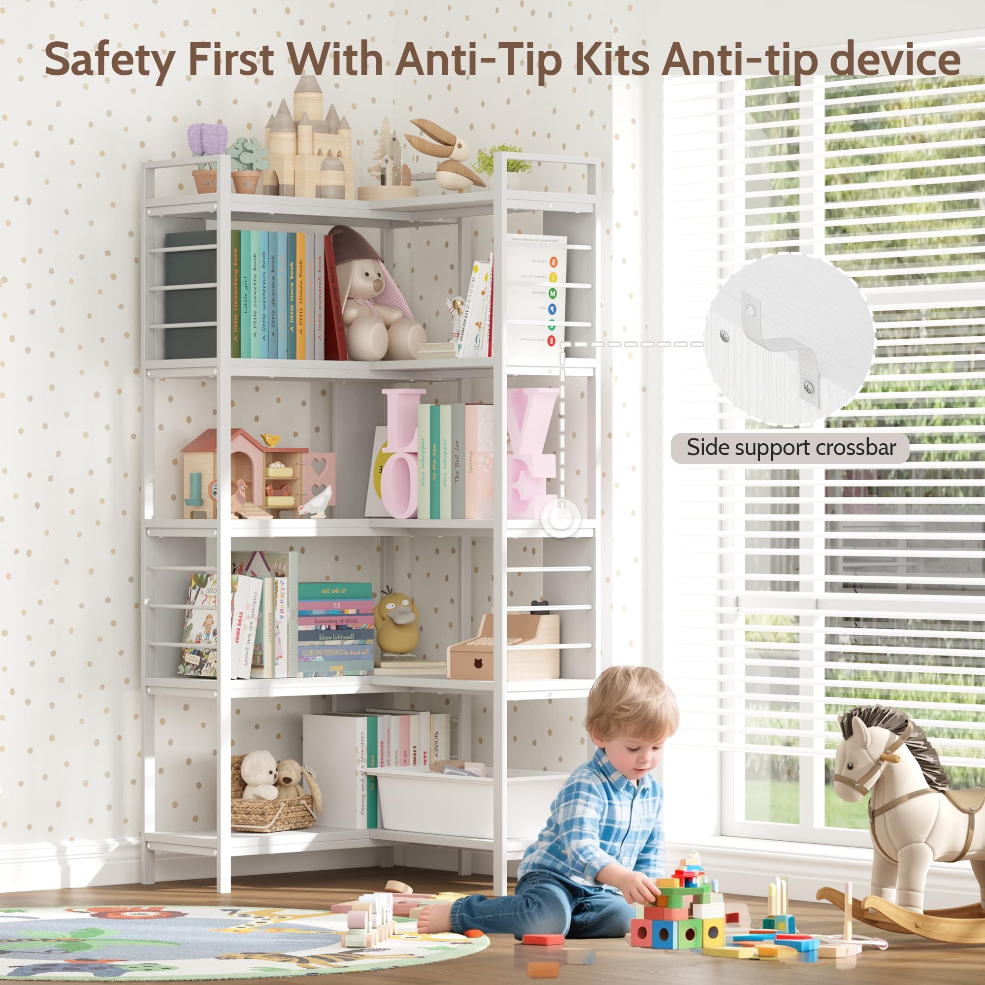 5-Tier Corner Bookshelf with Metal Frame