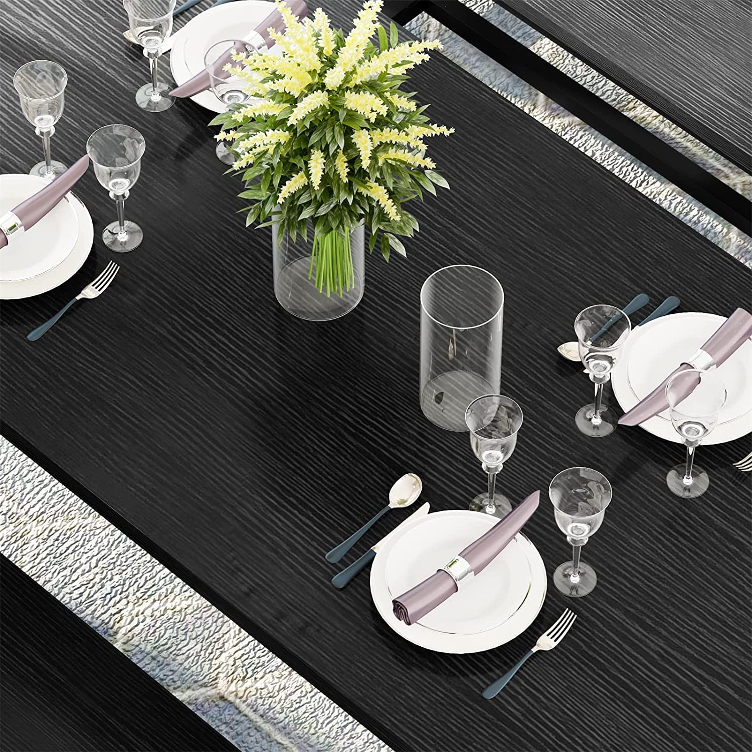 Dining Table Set with 2 Benches Black