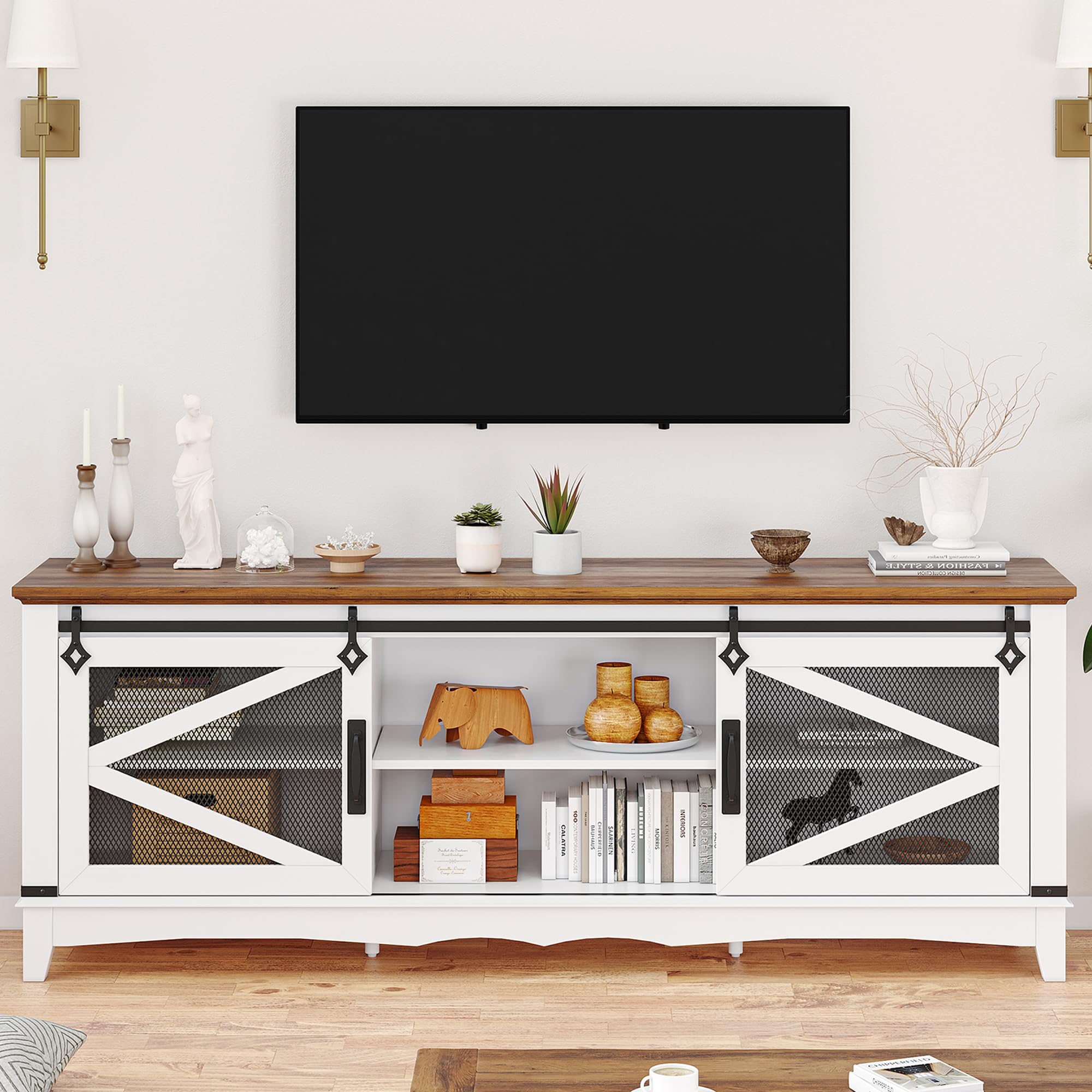 Modern TV Stand 65 Inch Entertainment Center with Sliding Barn Doors
