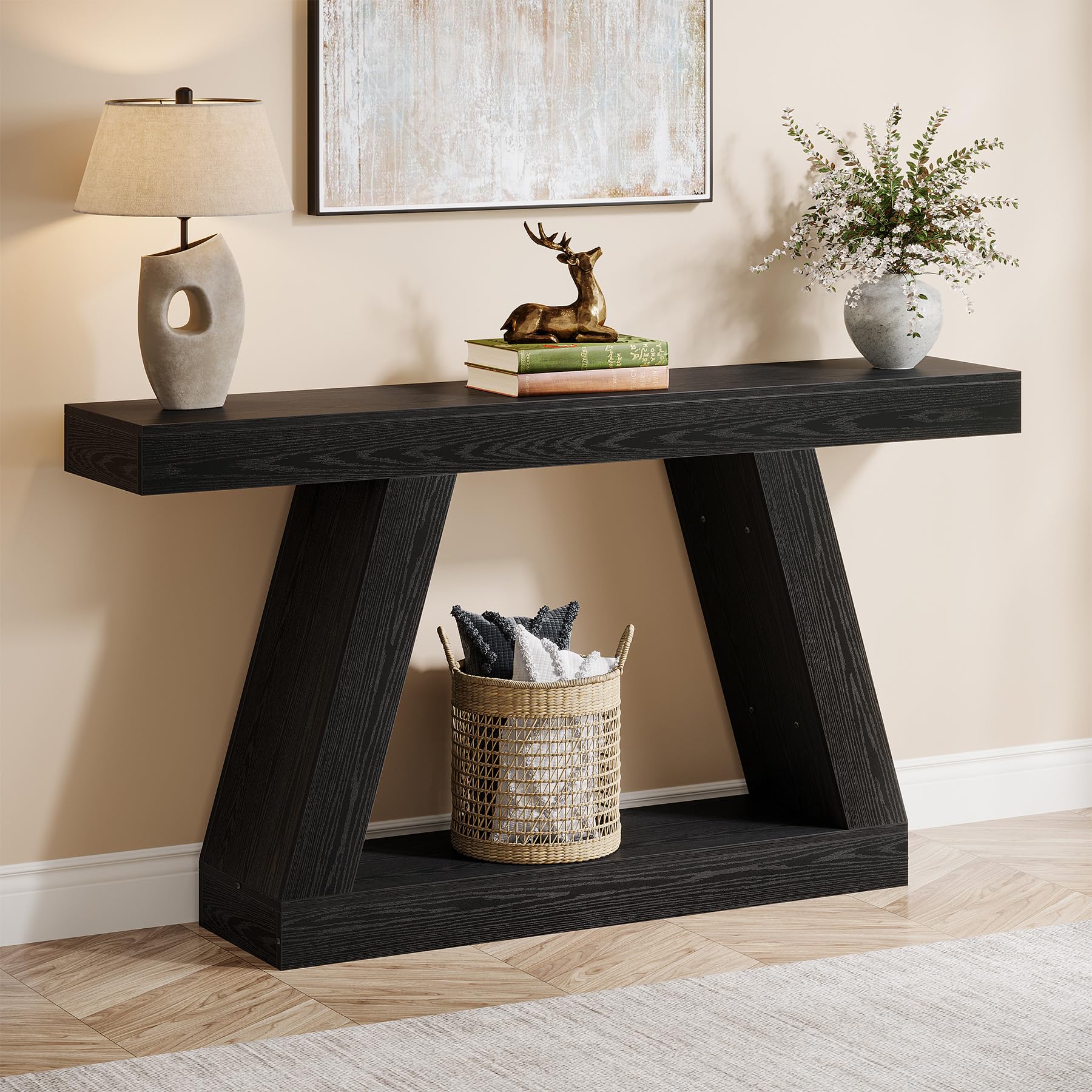 55-Inch Farmhouse Console Table with Storage